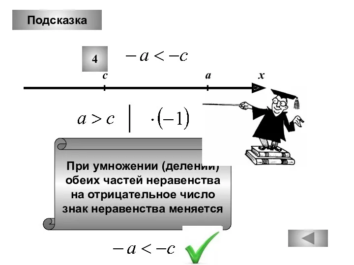 Подсказка 4 При умножении (делении) обеих частей неравенства на отрицательное