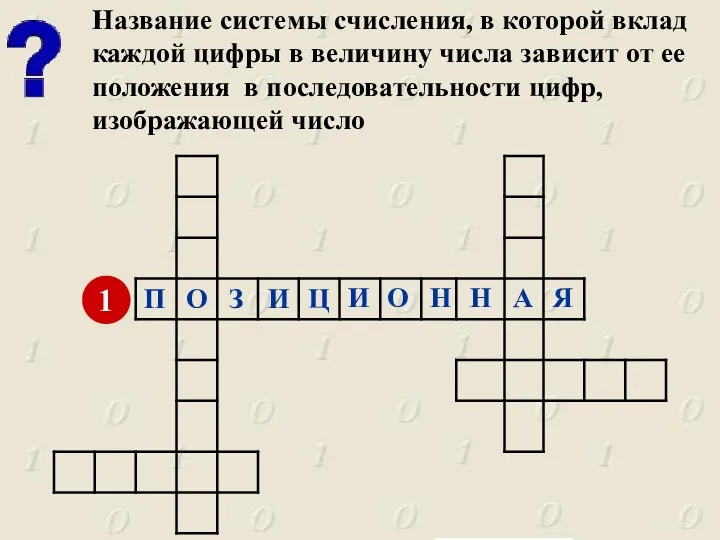 Название системы счисления, в которой вклад каждой цифры в величину