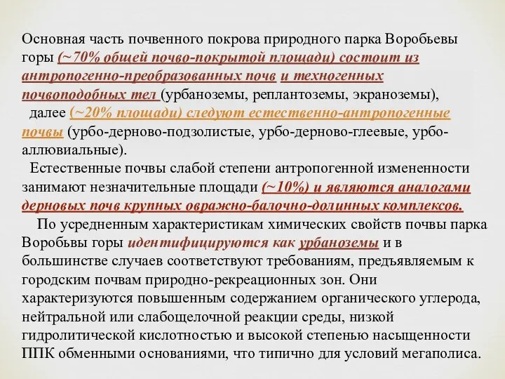 Основная часть почвенного покрова природного парка Воробьевы горы (~70% общей