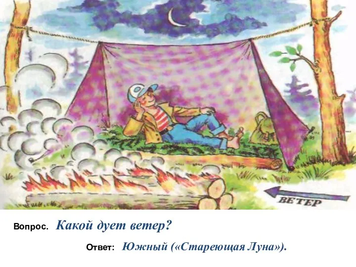 Вопрос. Какой дует ветер? Ответ: Южный («Стареющая Луна»).