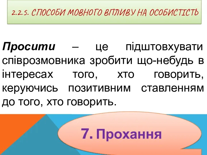 2.2.5. СПОСОБИ МОВНОГО ВПЛИВУ НА ОСОБИСТІСТЬ Просити – це підштовхувати