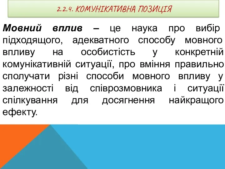 2.2.4. КОМУНІКАТИВНА ПОЗИЦІЯ Мовний вплив – це наука про вибір