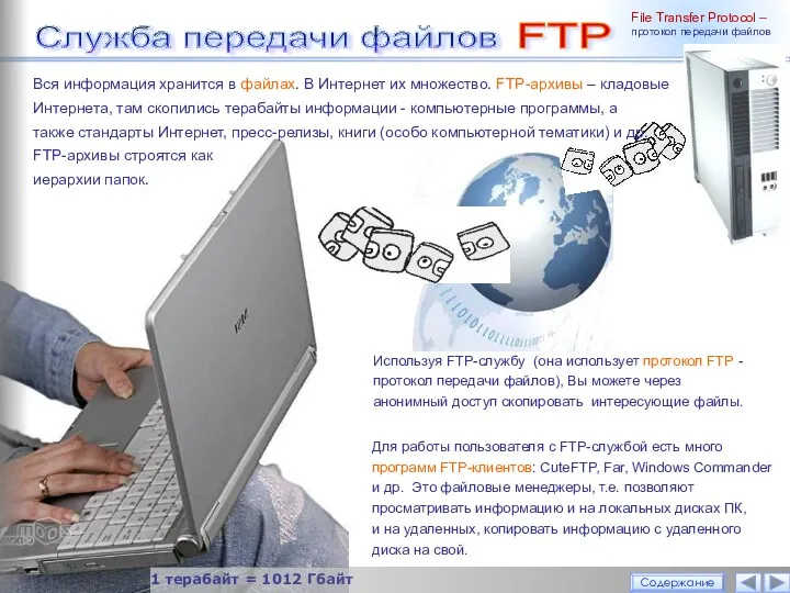 File Transfer Protocol – протокол передачи файлов 1 терабайт =