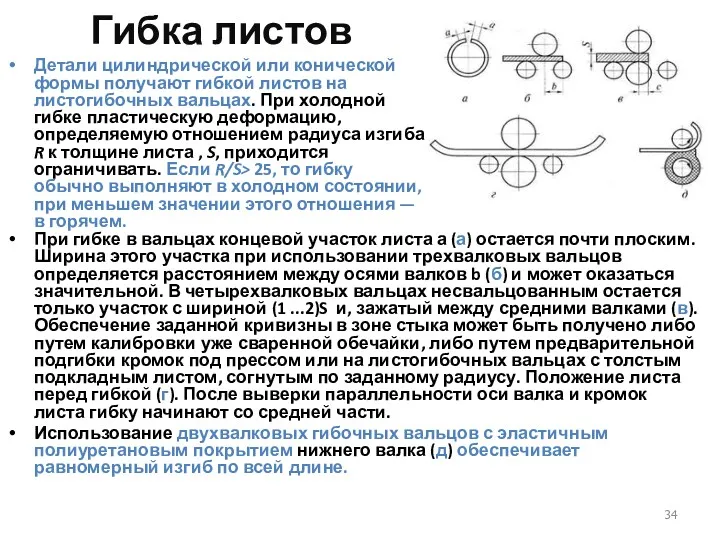 Гибка листов Детали цилиндрической или конической формы получают гибкой листов