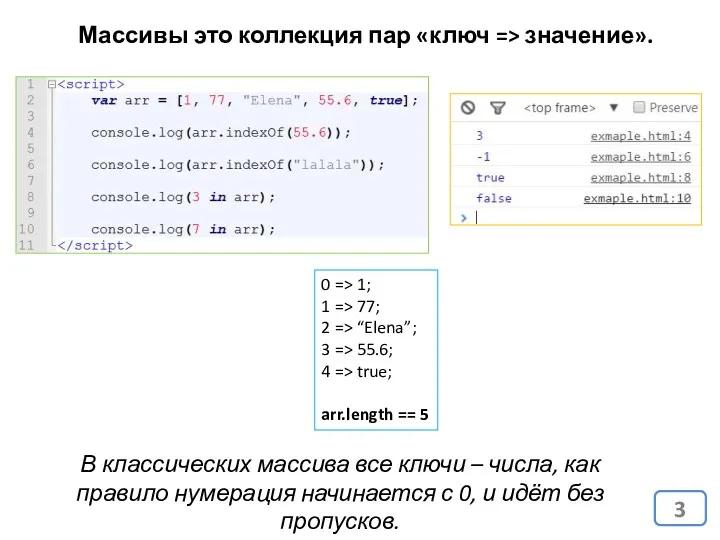 Массивы это коллекция пар «ключ => значение». В классических массива