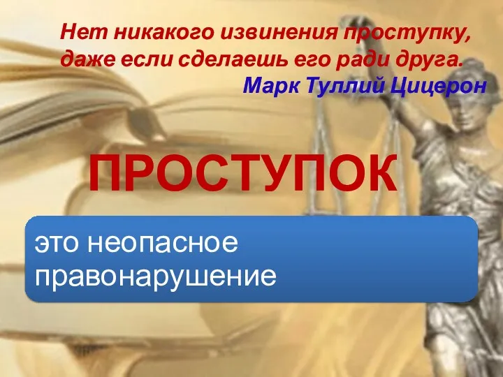 ПРОСТУПОК Нет никакого извинения проступку, даже если сделаешь его ради друга. Марк Туллий Цицерон