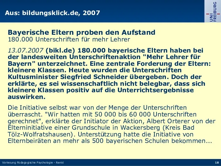Vorlesung Pädagogische Psychologie - Renkl Aus: bildungsklick.de, 2007 Bayerische Eltern