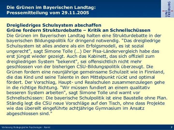 Vorlesung Pädagogische Psychologie - Renkl Die Grünen im Bayerischen Landtag: