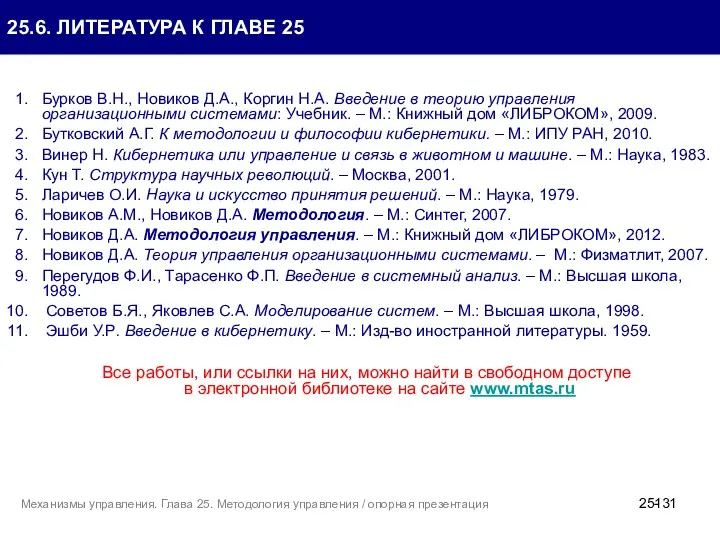 25.6. ЛИТЕРАТУРА К ГЛАВЕ 25 Бурков В.Н., Новиков Д.А., Коргин