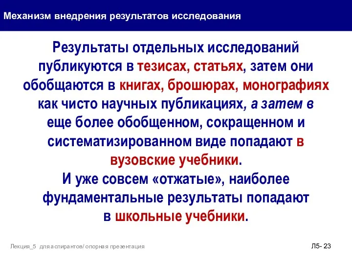 Механизм внедрения результатов исследования Л5- Лекция_5 для аспирантов/ опорная презентация