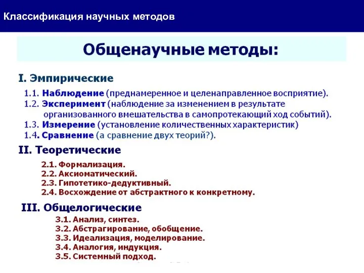 Классификация научных методов Л5- Лекция_5 для аспирантов/ опорная презентация