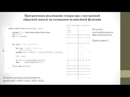 Программная реализация генератора с внутренней обратной связью на основании нелинейной