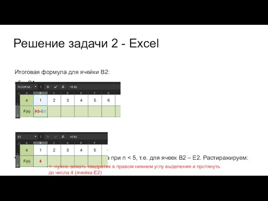 Решение задачи 2 - Excel Итоговая формула для ячейки B2: