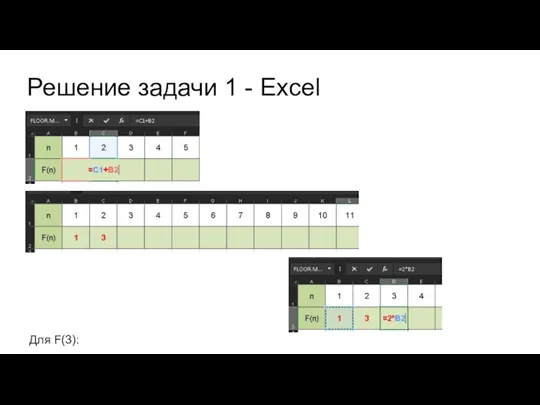 Решение задачи 1 - Excel Для F(3): F(n) = 2·