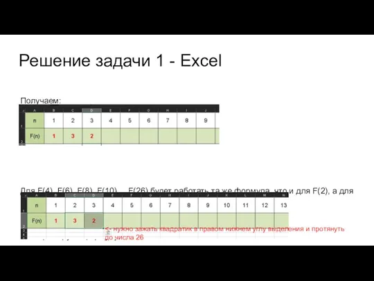 Решение задачи 1 - Excel Получаем: Для F(4), F(6), F(8),