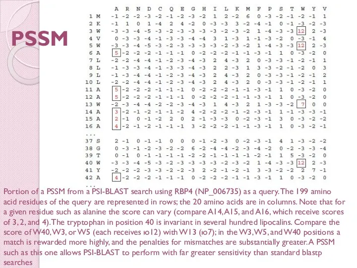 PSSM Portion of a PSSM from a PSI-BLAST search using