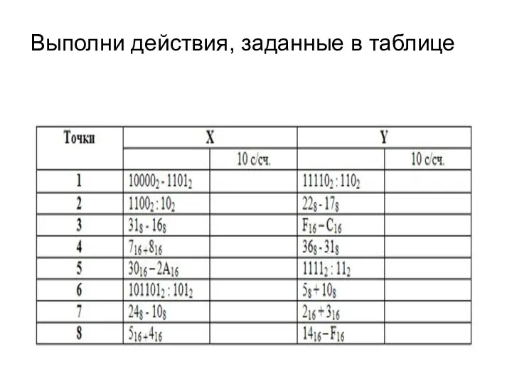 Выполни действия, заданные в таблице