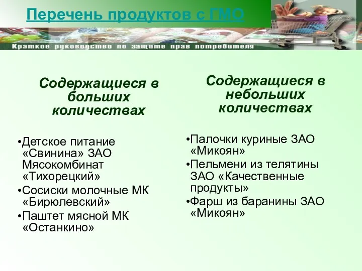 Содержащиеся в больших количествах Детское питание «Свинина» ЗАО Мясокомбинат «Тихорецкий»