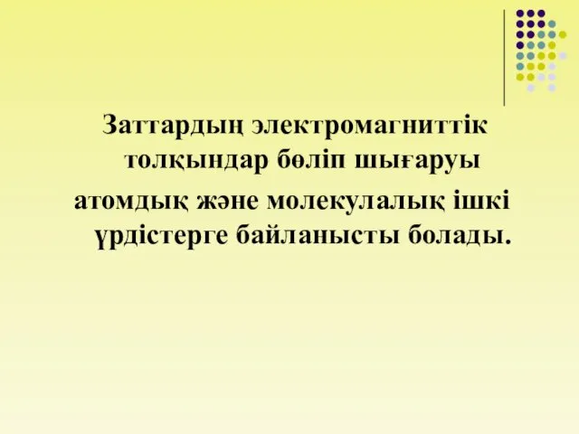 Заттардың электромагниттік толқындар бөліп шығаруы атомдық және молекулалық ішкі үрдістерге байланысты болады.