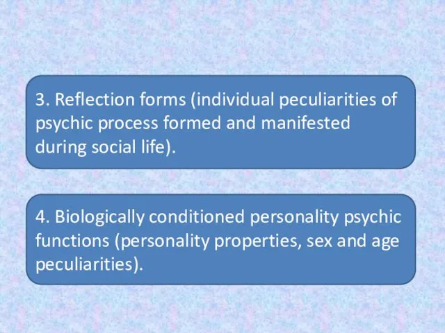 3. Reflection forms (individual peculiarities of psychic process formed and manifested during social