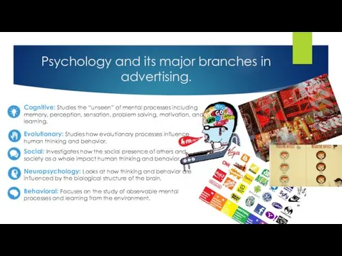 Psychology and its major branches in advertising. Cognitive: Studies the “unseen” of mental