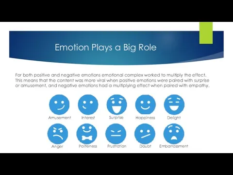 Emotion Plays a Big Role For both positive and negative emotions emotional complex