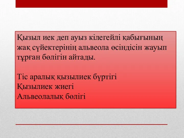 Қызыл иек деп ауыз кілегейлі қабығының жақ сүйектерінің альвеола өсіндісін