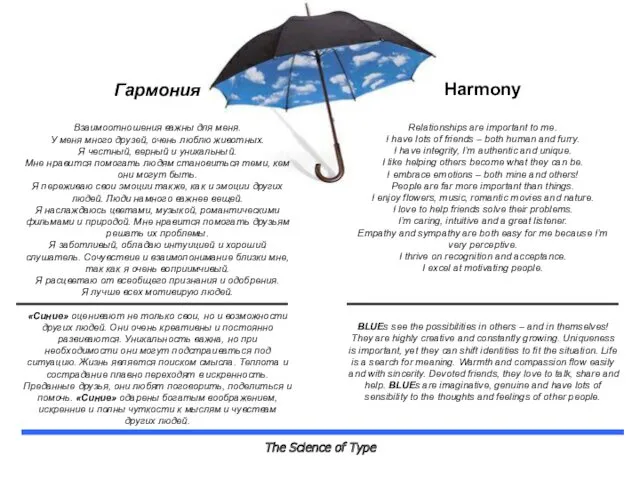 The Science of Type Гармония Взаимоотношения важны для меня. У