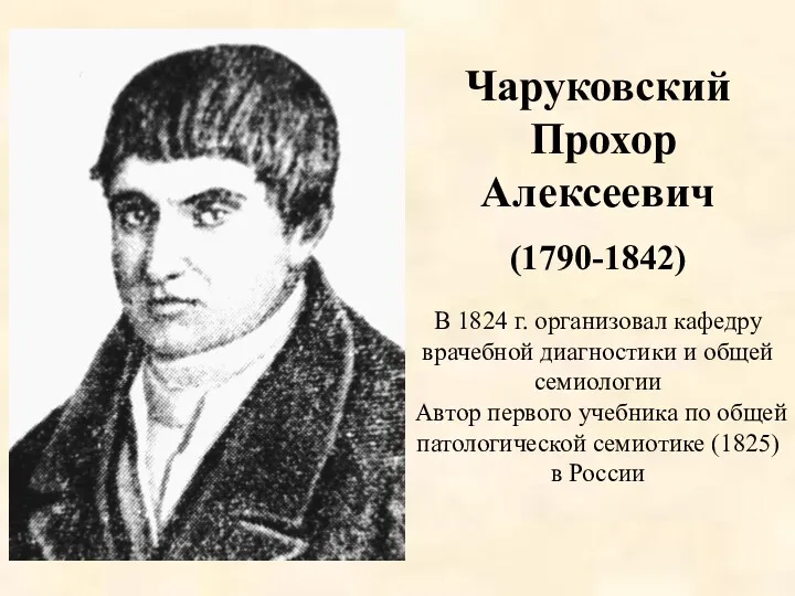 Чаруковский Прохор Алексеевич (1790-1842) В 1824 г. организовал кафедру врачебной