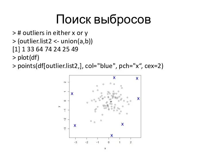 Поиск выбросов > # outliers in either x or y