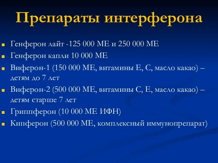 Препараты интерферона Генферон лайт -125 000 МЕ и 250 000