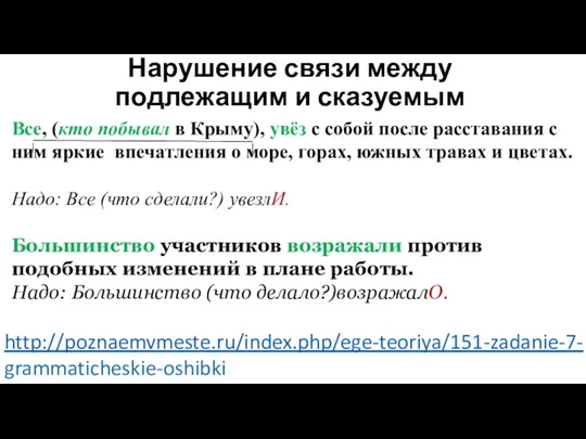 Нарушение связи между подлежащим и сказуемым Все, (кто побывал в