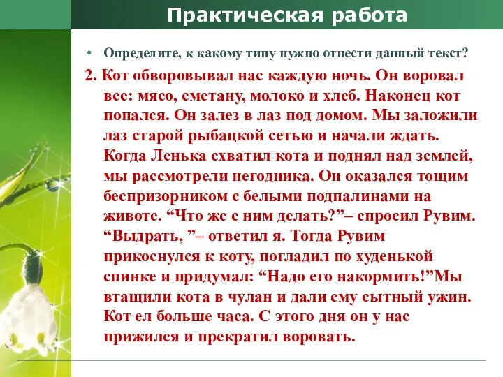 Практическая работа Определите, к какому типу нужно отнести данный текст?