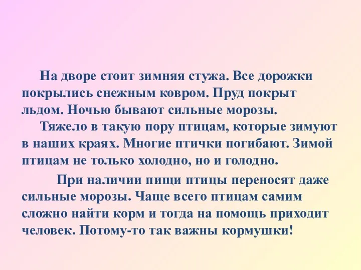 На дворе стоит зимняя стужа. Все дорожки покрылись снежным ковром.