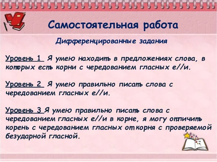 Самостоятельная работа Дифференцированные задания Уровень 1 Я умею находить в