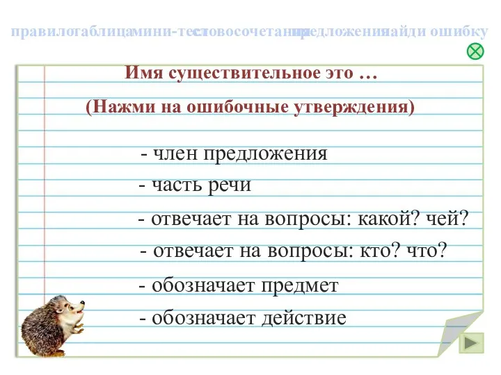 Имя существительное это … словосочетания предложения правило найди ошибку мини-тест