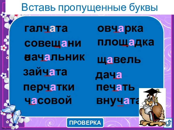 Вставь пропущенные буквы (устно) ПРОВЕРКА