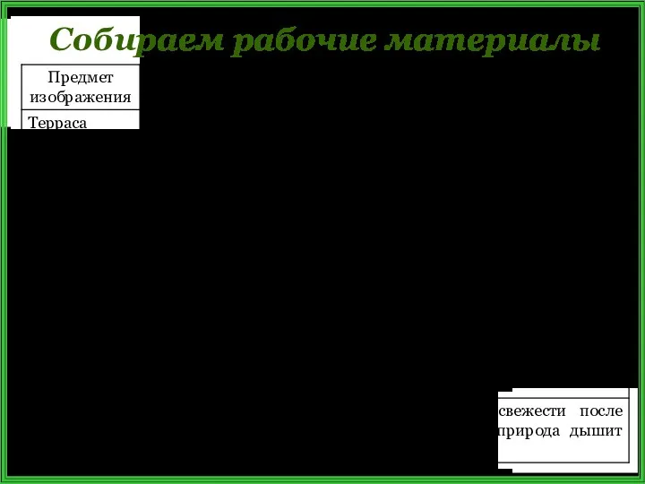 Собираем рабочие материалы летняя терраса, деревянные перила, мокрый пол похож на паркет, тени