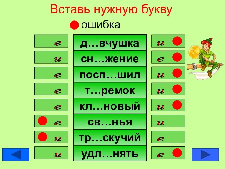 Вставь нужную букву ошибка е и и е е и