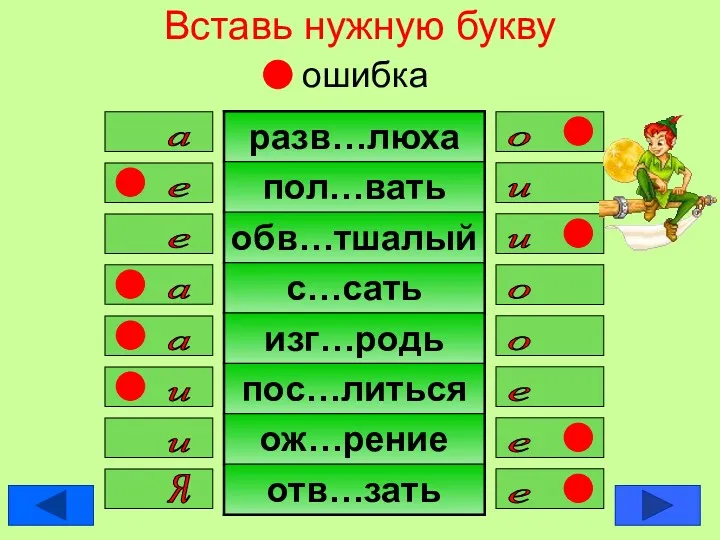 Вставь нужную букву ошибка о а е и и е