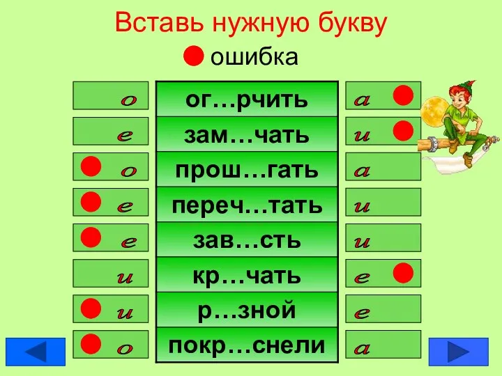 Вставь нужную букву ошибка а о е и а о