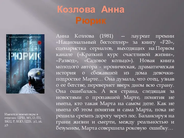 Козлова Анна Рюрик Анна Козлова (1981) — лауреат премии «Национальный