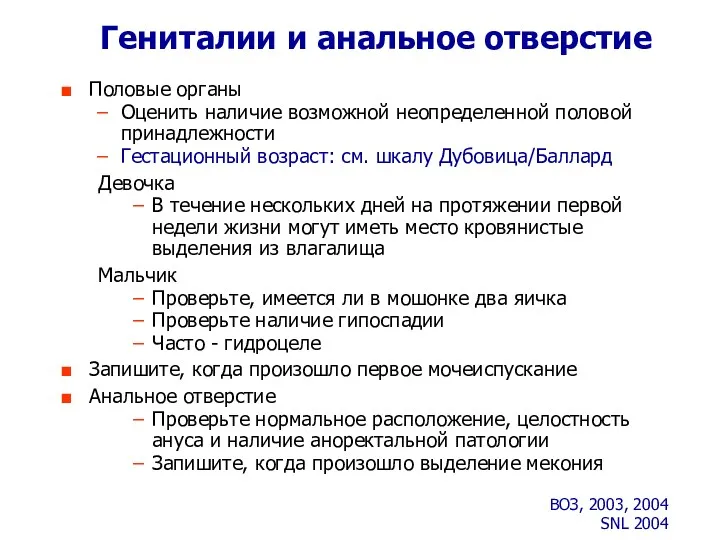 Гениталии и анальное отверстие Половые органы Оценить наличие возможной неопределенной