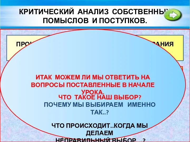 КРИТИЧЕСКИЙ АНАЛИЗ СОБСТВЕННЫХ ПОМЫСЛОВ И ПОСТУПКОВ. ВЫ ПОСМОТРИТЕ СКОЛЬКО ЧЕЛОВЕЧЕСТВО