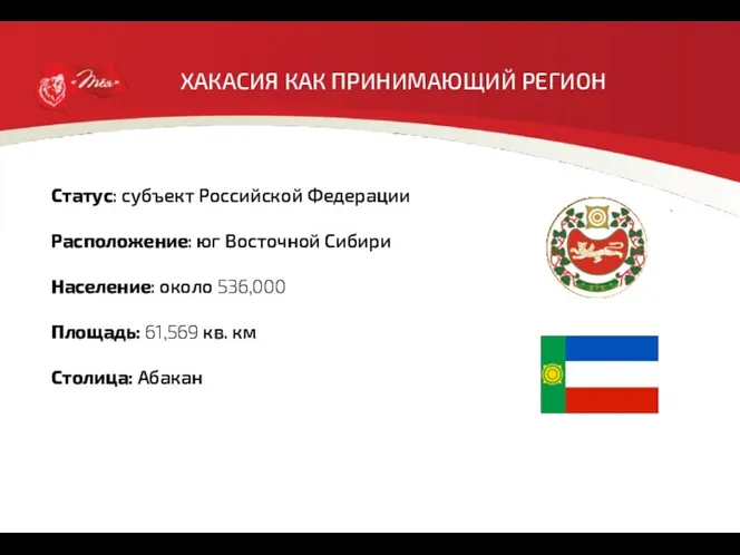 ХАКАСИЯ КАК ПРИНИМАЮЩИЙ РЕГИОН Статус: субъект Российской Федерации Расположение: юг