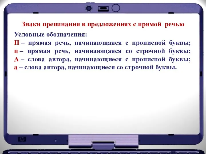 Знаки препинания в предложениях с прямой речью Условные обозначения: П