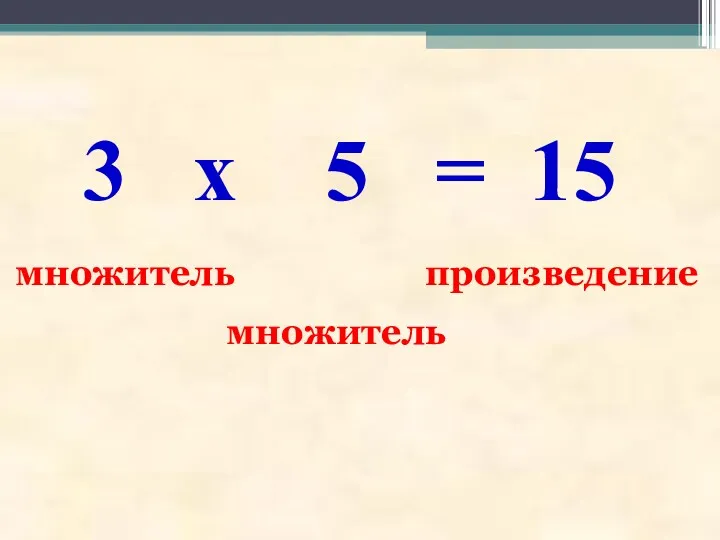 3 х 5 = 15 множитель произведение множитель