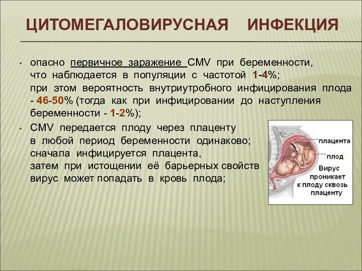 ЦИТОМЕГАЛОВИРУСНАЯ ИНФЕКЦИЯ опасно первичное заражение CMV при беременности, что наблюдается