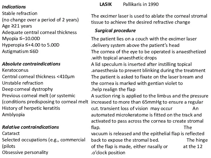 LASIK Indications Stable refraction (no change over a period of