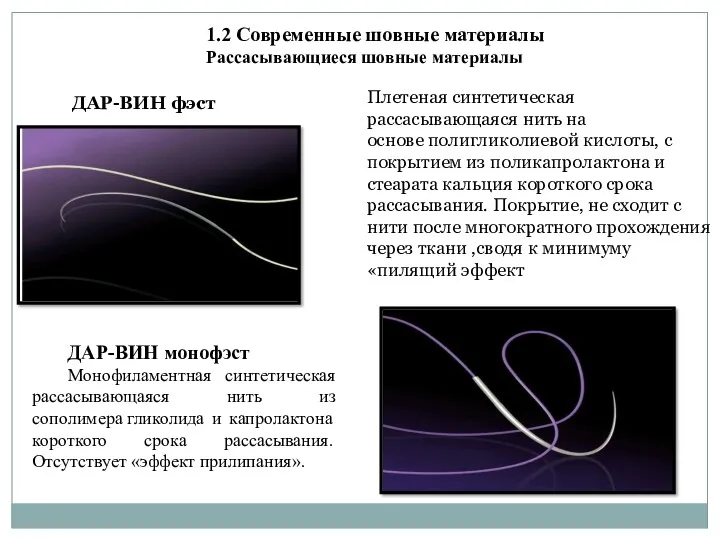 1.2 Современные шовные материалы Рассасывающиеся шовные материалы ДАР-ВИН фэст Плетеная